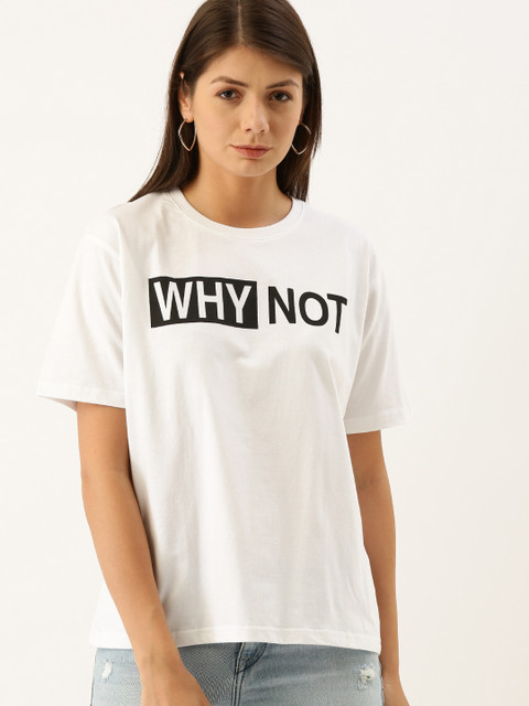 

DILLINGER Women White Printed Round Neck Boxy Regular Pure Cotton T-shirt