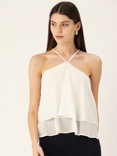 

Trend Arrest Women White Layered Solid Styled Back Top