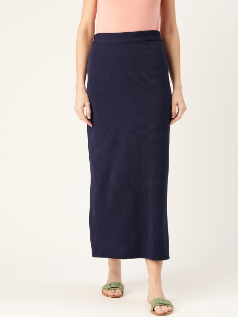 

Trend Arrest Women Navy Blue Self Design Straight Maxi Skirt