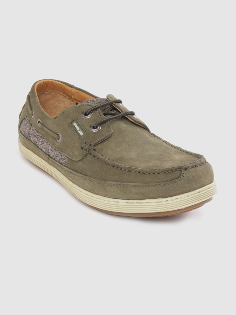 

Woodland Men Olive Green Solid Nubuck Boat Shoes