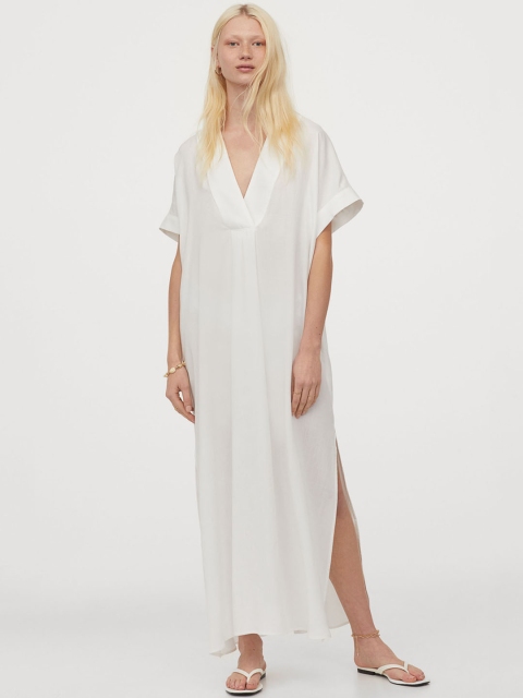 

H&M Women White Solid Lyocell Kaftan