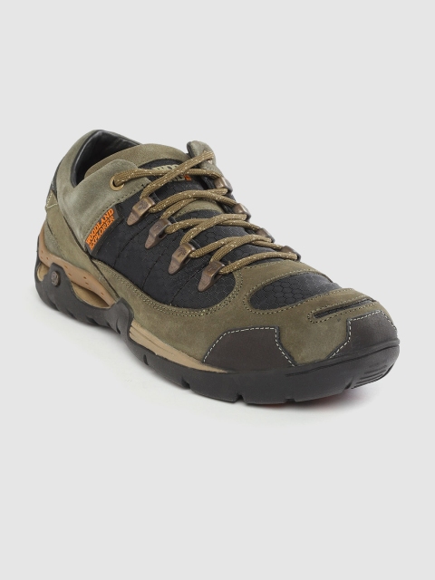 

Woodland Men Olive Green & Black Colourblocked Nubuck Sneakers