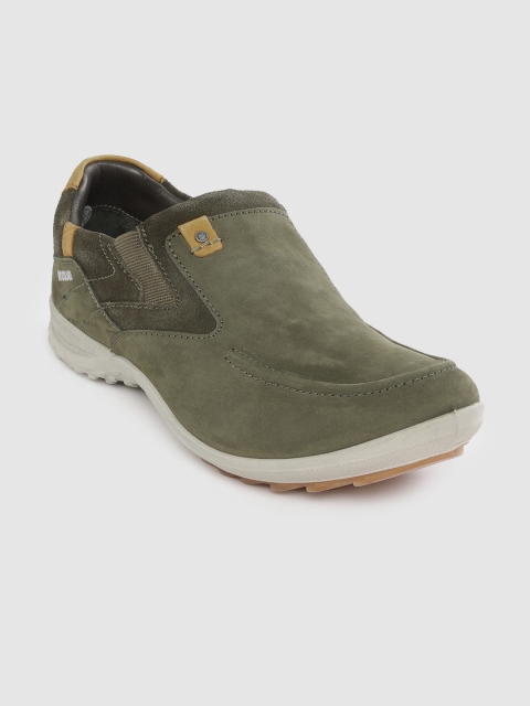 

Woodland Men Olive Green Nubuck Solid Slip-On Sneakers
