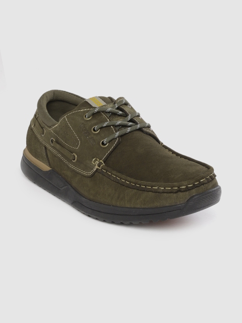 

Woodland Men Olive Green Leather Sneakers