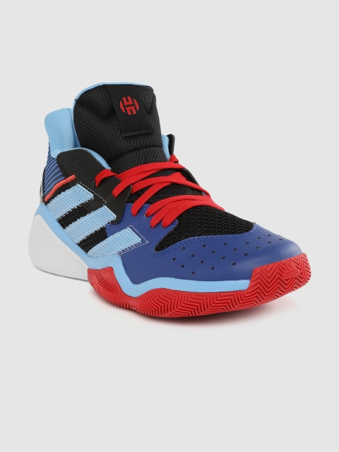 

ADIDAS Unisex Black & Blue Harden Stepback Mid-Top Colourblocked Basketball Shoes