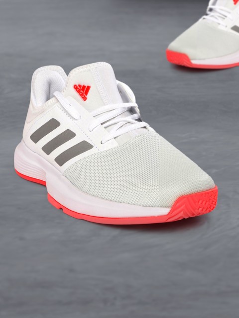

ADIDAS Women White & Grey Woven Design Game Court Tennis Shoes