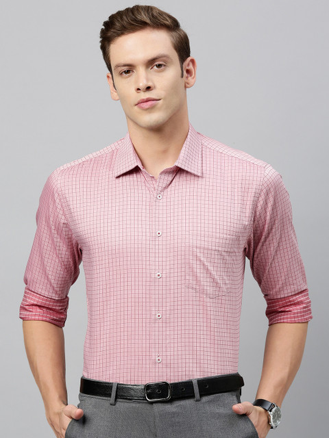 

Van Heusen Men Pink & Red Slim Fit Checked Casual Shirt