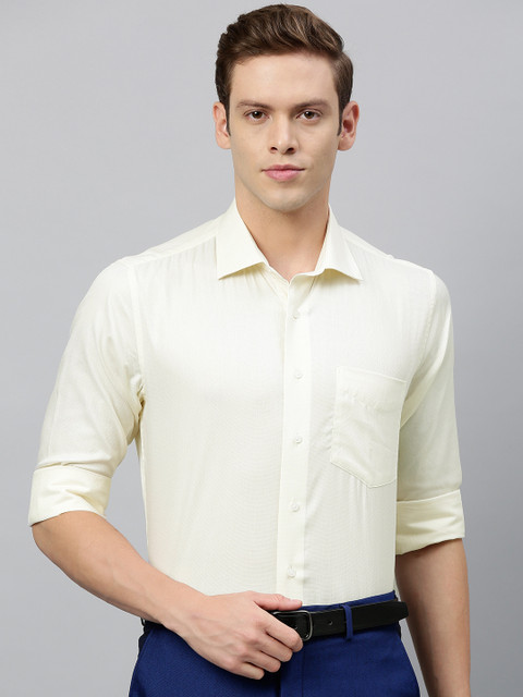 

Van Heusen Men Cream-Coloured Slim Fit Self Design Formal Shirt