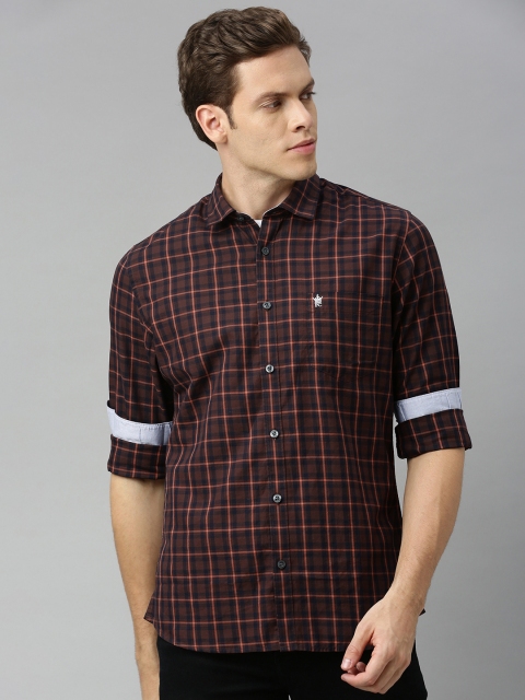 

French Connection Men Orange & Maroon Slim Fit Checked Casual Shirt