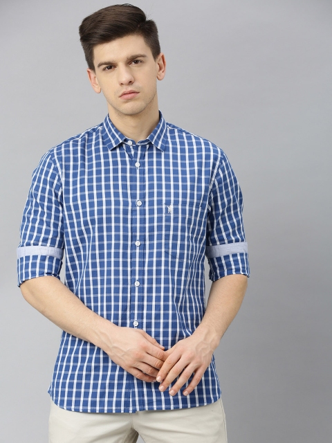 

French Connection Men Blue & White Slim Fit Checked Casual Shirt