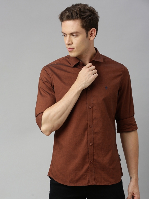 

French Connection Men Rust Brown Slim Fit Solid Casual Shirt