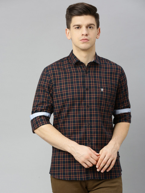 

French Connection Men Green & Mustard Yellow Slim Fit Checked Casual Shirt