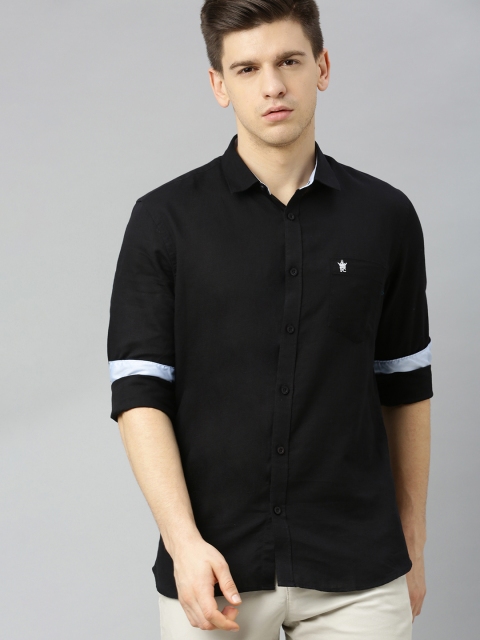 

French Connection Men Black Slim Fit Solid Casual Linen Shirt