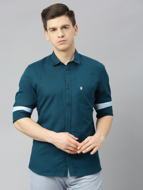 

French Connection Men Teal Blue Slim Fit Solid Casual Shirt
