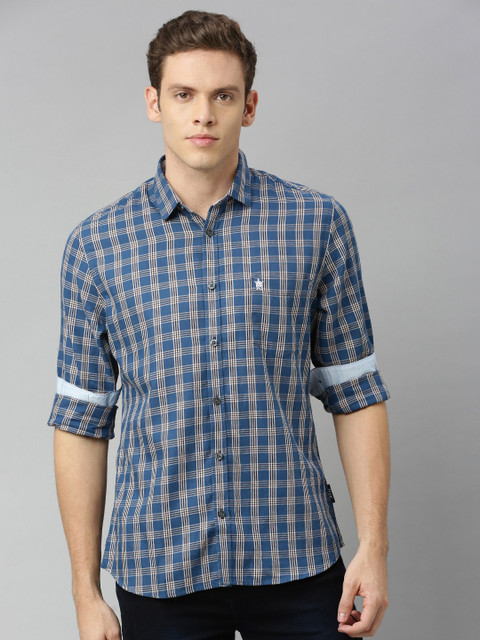 

French Connection Men Blue & White Slim Fit Checked Casual Shirt