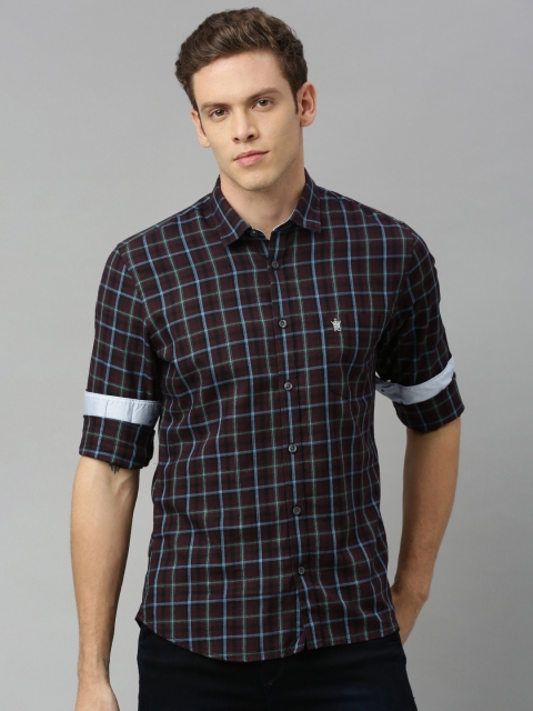 

French Connection Men Maroon & Blue Slim Fit Checked Casual Shirt
