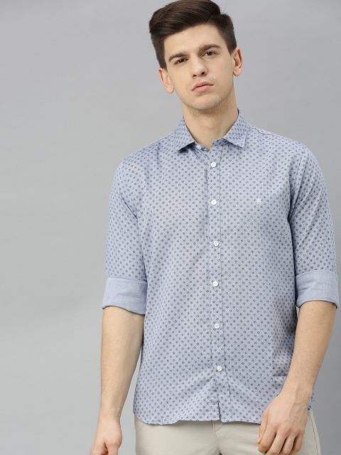 

French Connection Men Blue Slim Fit Printed Casual Shirt