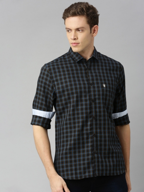 

French Connection Men Black & Blue Slim Fit Checked Casual Shirt
