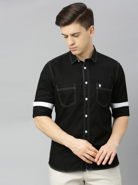 

French Connection Men Black Slim Fit Solid Casual Shirt