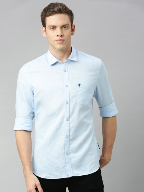

French Connection Men Blue Slim Fit Solid Casual Linen Shirt