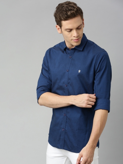 

French Connection Men Blue Slim Fit Solid Casual Shirt