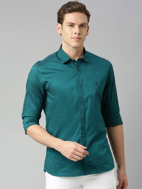 

French Connection Men Teal Green Slim Fit Solid Casual Shirt