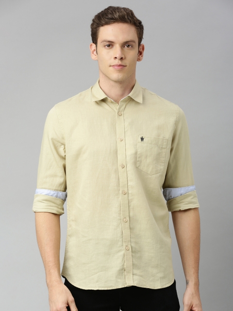 

French Connection Men Cream-Coloured Slim Fit Solid Casual Linen Shirt