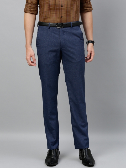 

Van Heusen Men Navy Blue Slim Fit Solid Regular Trousers