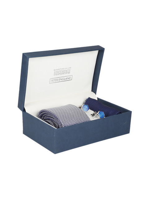 

Peter England Men Navy Blue & White Patterned Accessory Gift Set