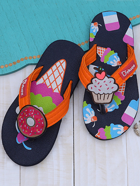 

DChica Girls Orange & Navy Blue Printed Thong Flip-Flops