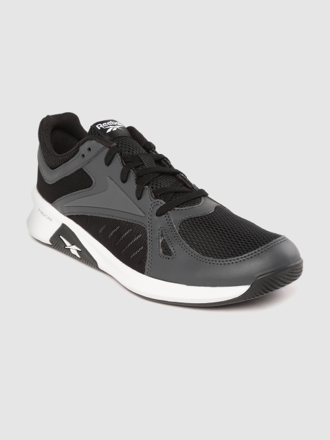 

Reebok Men Black & Charcoal Grey Woven Design Advanced Trainers
