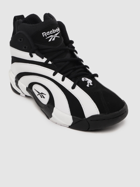 

Reebok Classic Unisex Black & White Colourblocked Mid-Top Shaqnosis Sneakers
