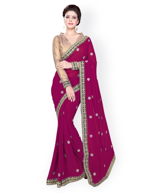 

Mirchi Fashion Magenta Embroidered Saree