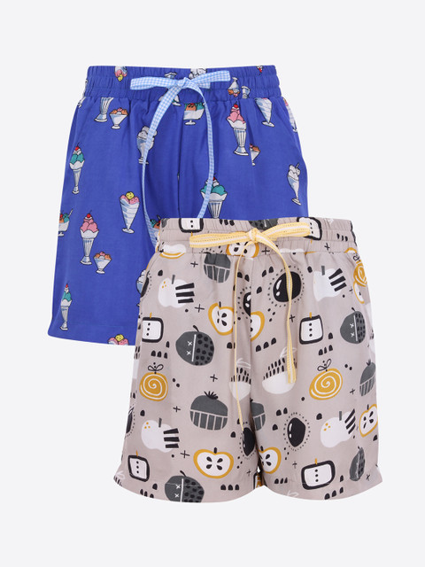 

CUTECUMBER Girls Pack Of 2 Blue & Grey Printed Regular Shorts