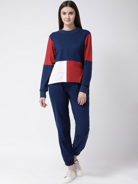 

Aayna Women Blue & White Colourblocked T-shirt with Trousers