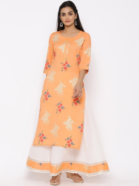 

Ishin Women Orange & White Printed Kurta with Sharara
