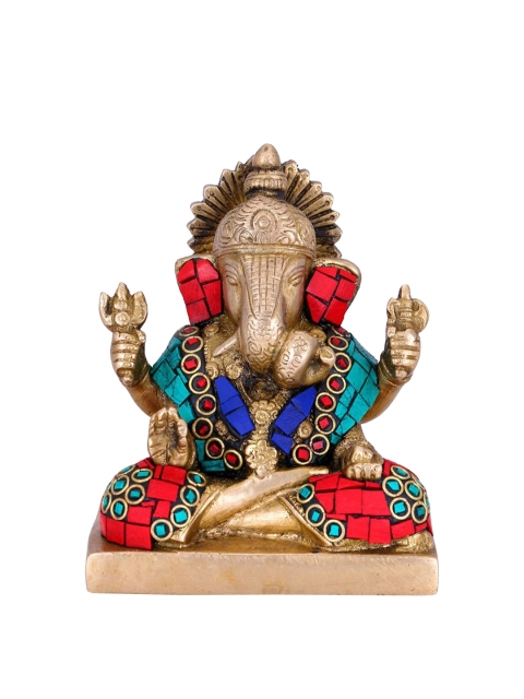 

CraftVatika Gold-Toned & Turquoise Blue Handcrafted Brass Ganesha Idol