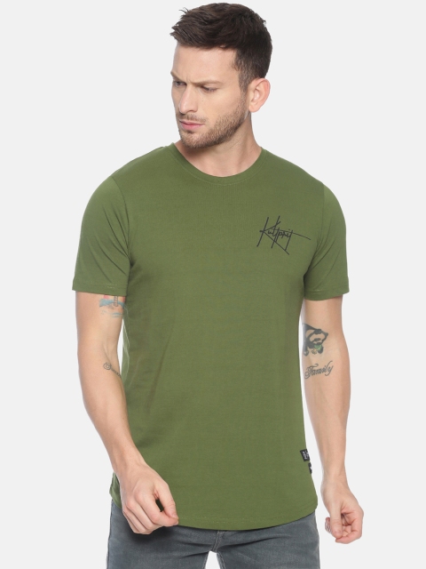 

KULTPRIT Men Olive Green Solid Round Neck T-shirt