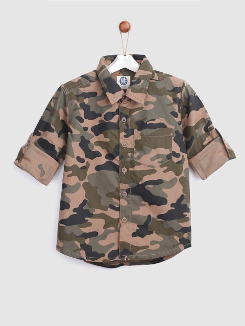 

YK Boys Beige & Olive Green Regular Fit Camouflage Printed Casual Shirt