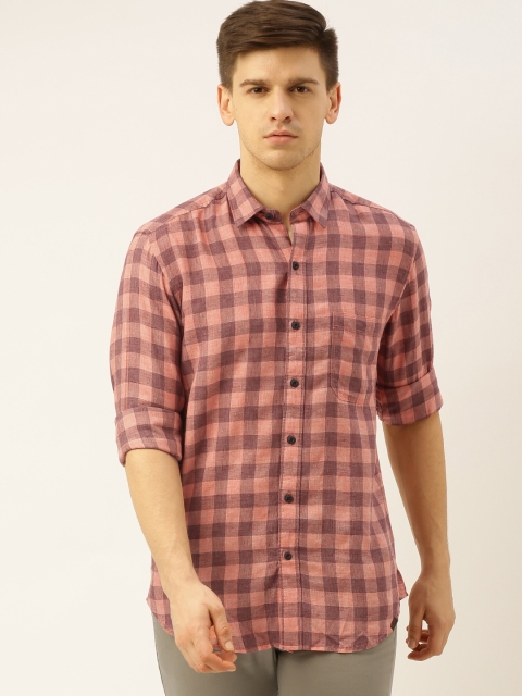 

John Players Men Orange & Brown Trim Slim Fit Checked Casual Shirt