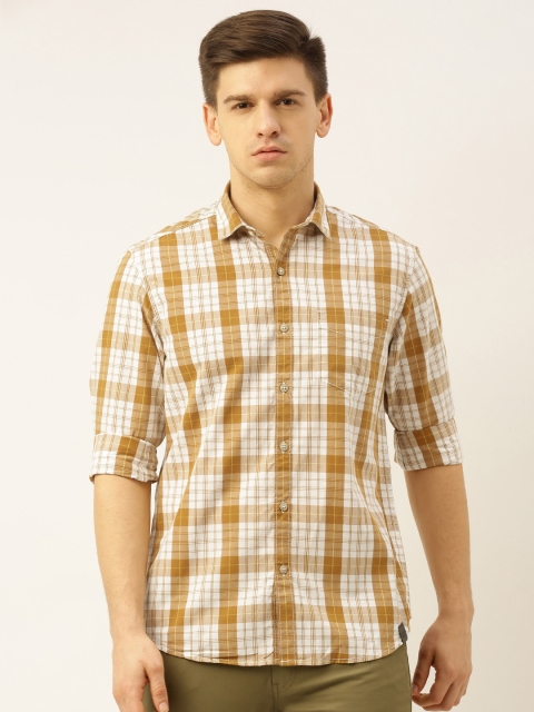 

John Players Men Mustard & White Slim Fit Checked Casual Shirt