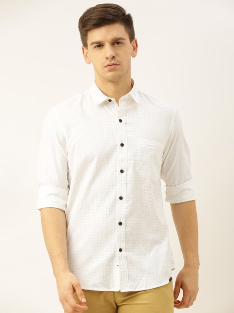 

John Players Men White & Mustard Yellow Trim Fit Printed Casual Shirt