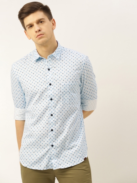 

John Players Men Blue Trim Slim Fit Printed Casual Shirt