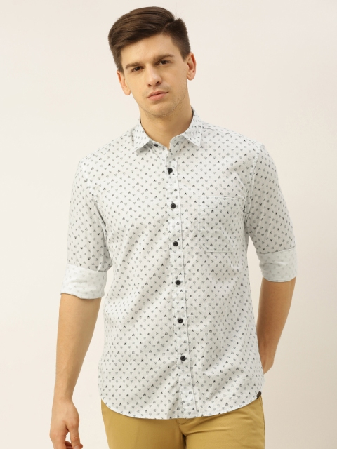 

John Players Men White & Black Trim Fit Printed Casual Shirt