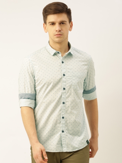 

John Players Men Blue & Grey Slim Fit Printed Casual Shirt