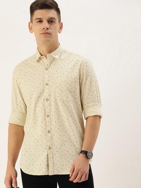 

John Players Men Beige Slim Fit Ditsy Printed Casual Shirt