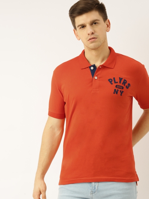 

John Players Men Orange Slim Fit Solid Polo Collar T-shirt