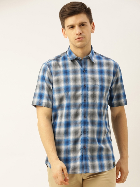 

John Players Men Blue & Black Slim Fit Checked Casual Shirt