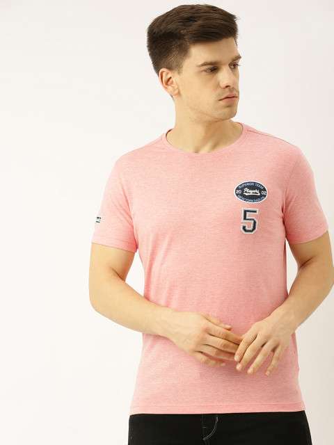 

John Players Men Pink Solid Round Neck T-shirt