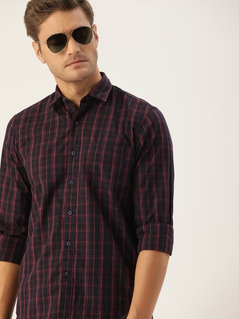 

John Players Men Black & Rust Red Trim Fit Checked Casual Shirt